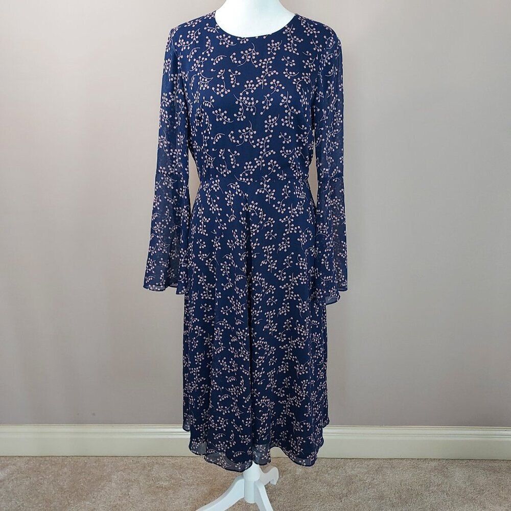 L.K.Bennett Celia Midnight Navy Blue Floral Midi Dress Size 6